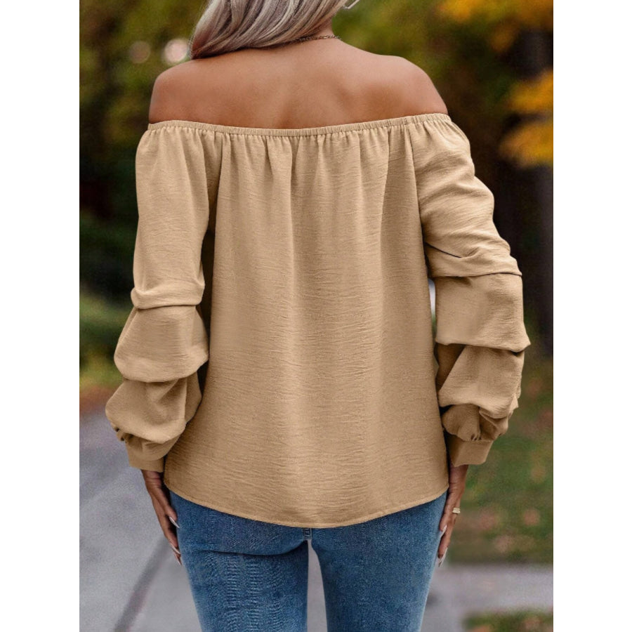 Ruched Off-Shoulder Long Sleeve Blouse Apparel and Accessories