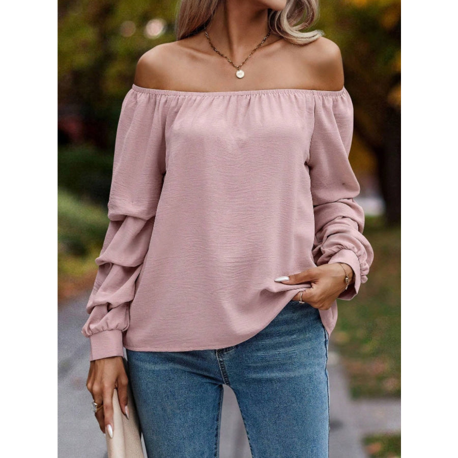 Ruched Off-Shoulder Long Sleeve Blouse Apparel and Accessories