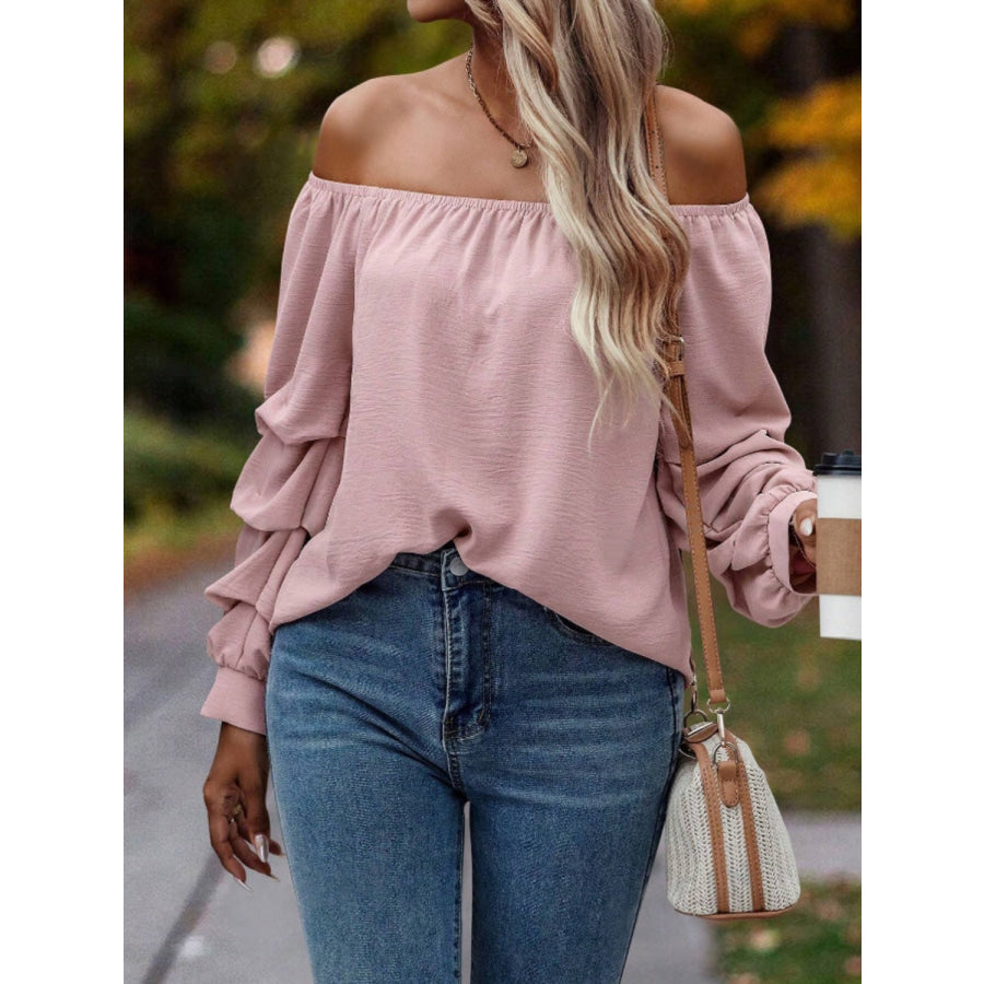 Ruched Off-Shoulder Long Sleeve Blouse Apparel and Accessories