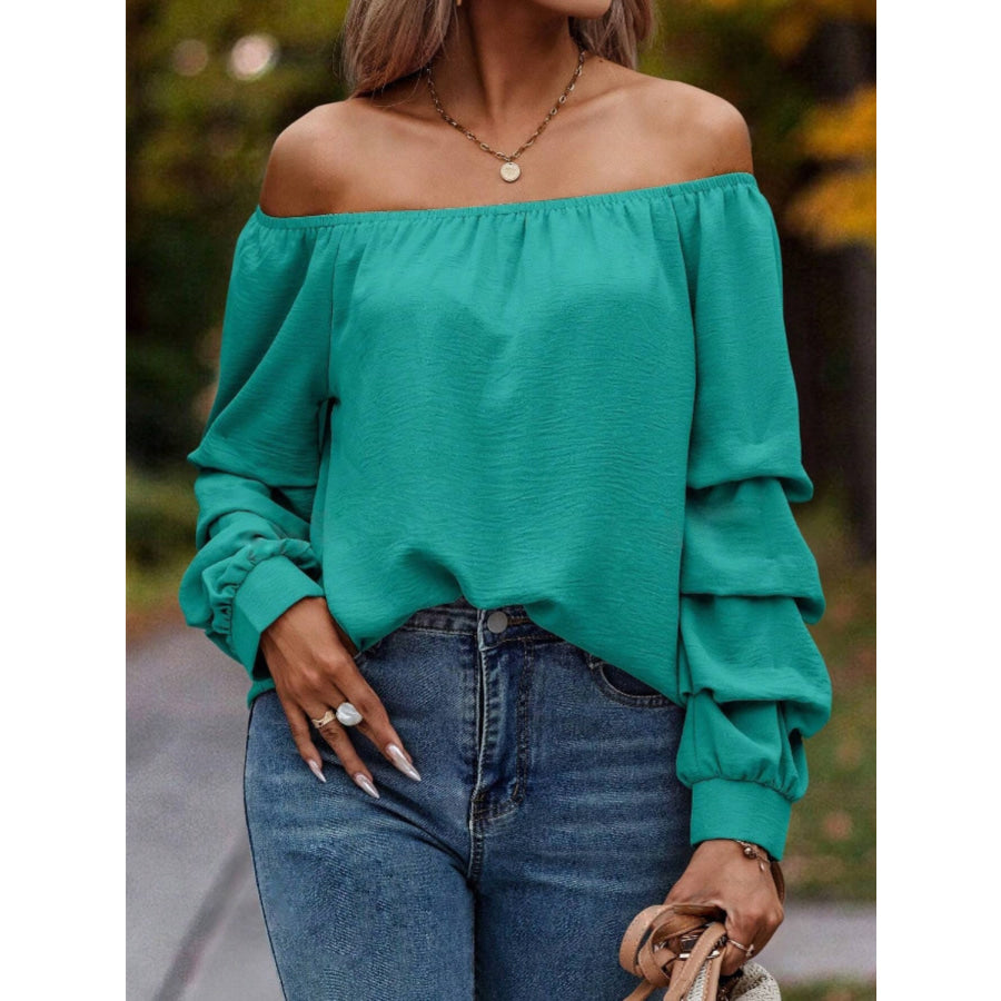 Ruched Off-Shoulder Long Sleeve Blouse Apparel and Accessories