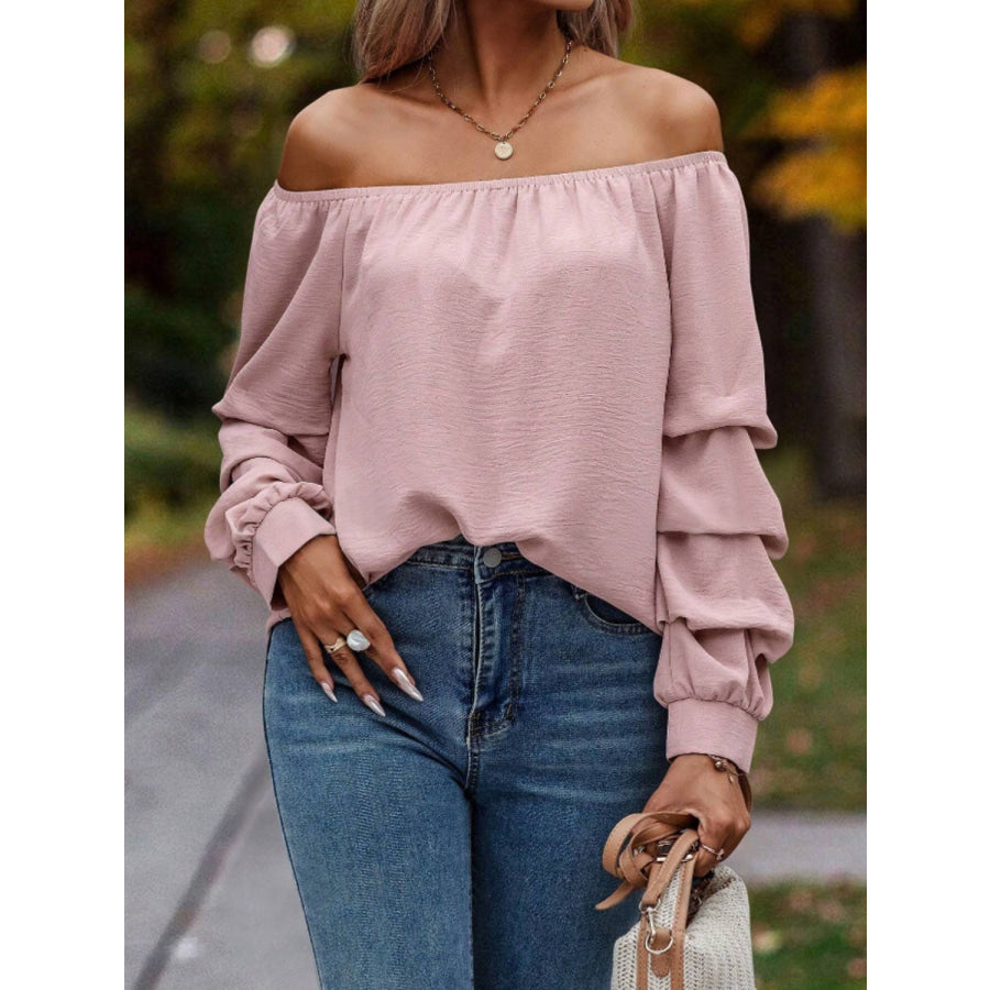 Ruched Off-Shoulder Long Sleeve Blouse Apparel and Accessories