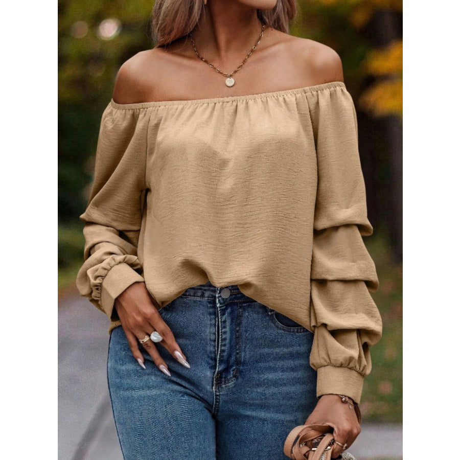 Ruched Off-Shoulder Long Sleeve Blouse Apparel and Accessories