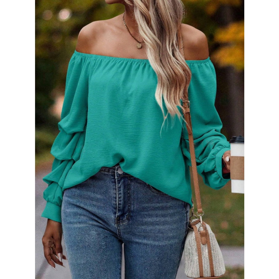 Ruched Off-Shoulder Long Sleeve Blouse Apparel and Accessories