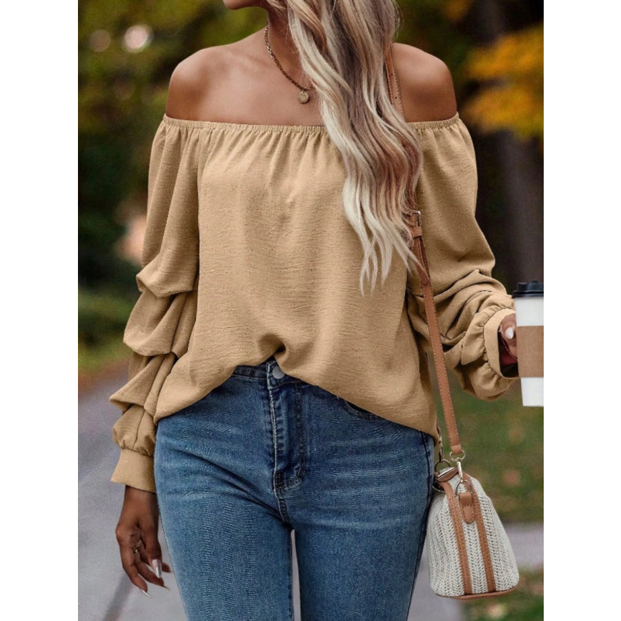 Ruched Off-Shoulder Long Sleeve Blouse Apparel and Accessories