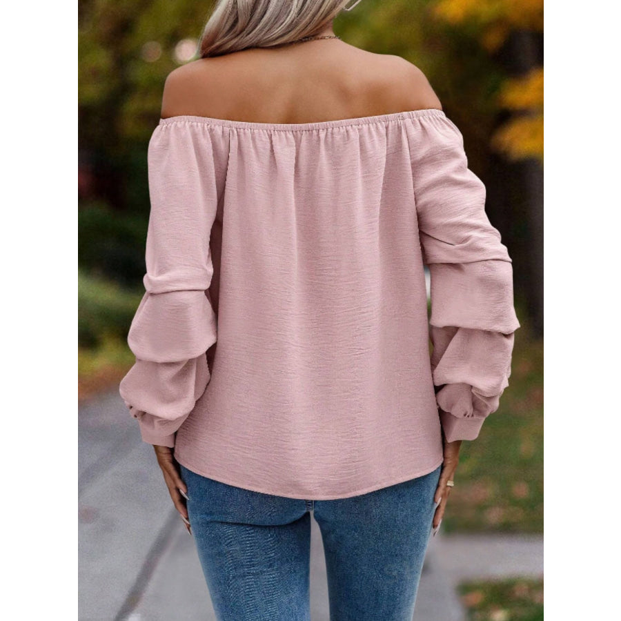 Ruched Off-Shoulder Long Sleeve Blouse Apparel and Accessories