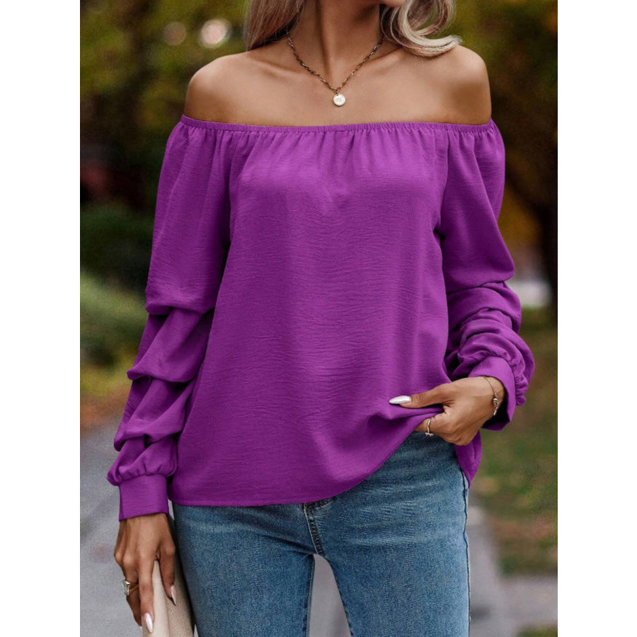 Ruched Off-Shoulder Long Sleeve Blouse Apparel and Accessories