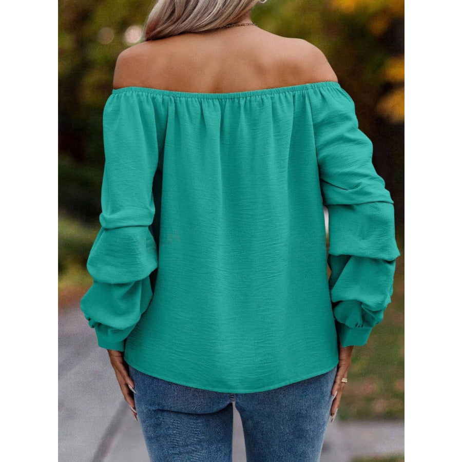 Ruched Off-Shoulder Long Sleeve Blouse Apparel and Accessories