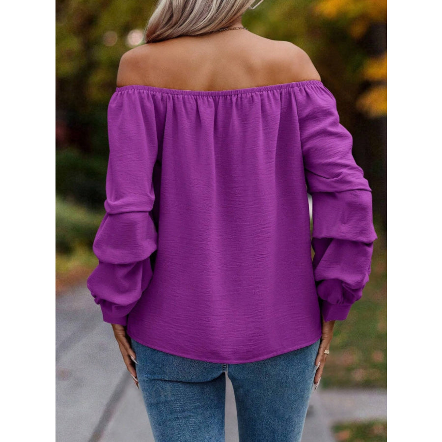 Ruched Off-Shoulder Long Sleeve Blouse Apparel and Accessories