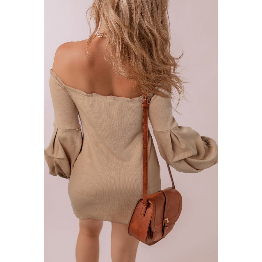 Ruched Off Shoulder Long Sleeve Dress Apparel and Accessories