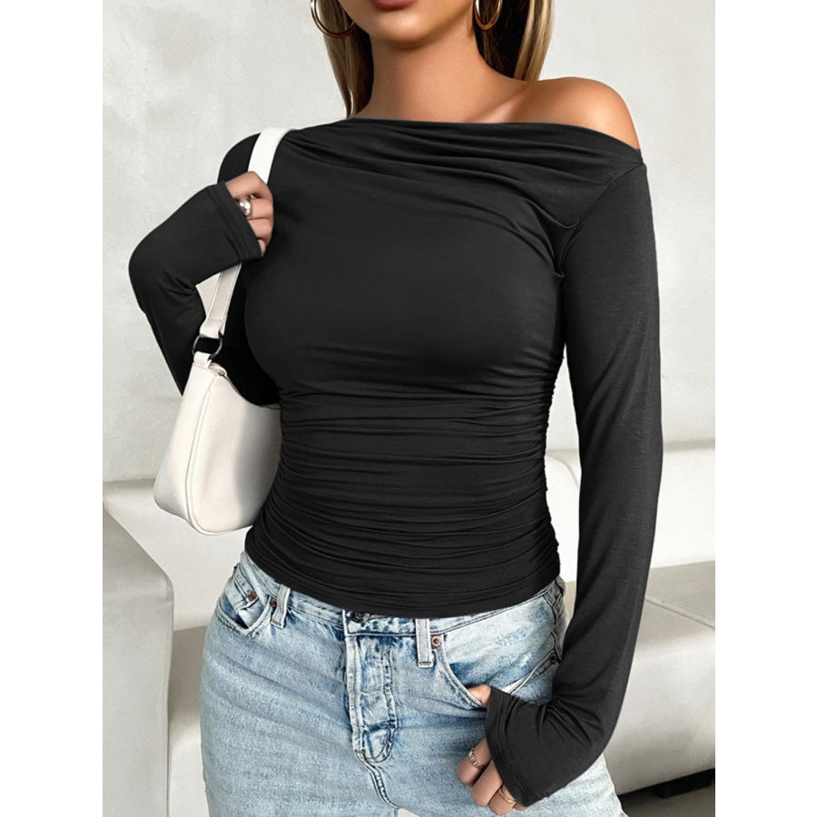 Ruched One Shoulder Long Sleeve T-Shirt Apparel and Accessories