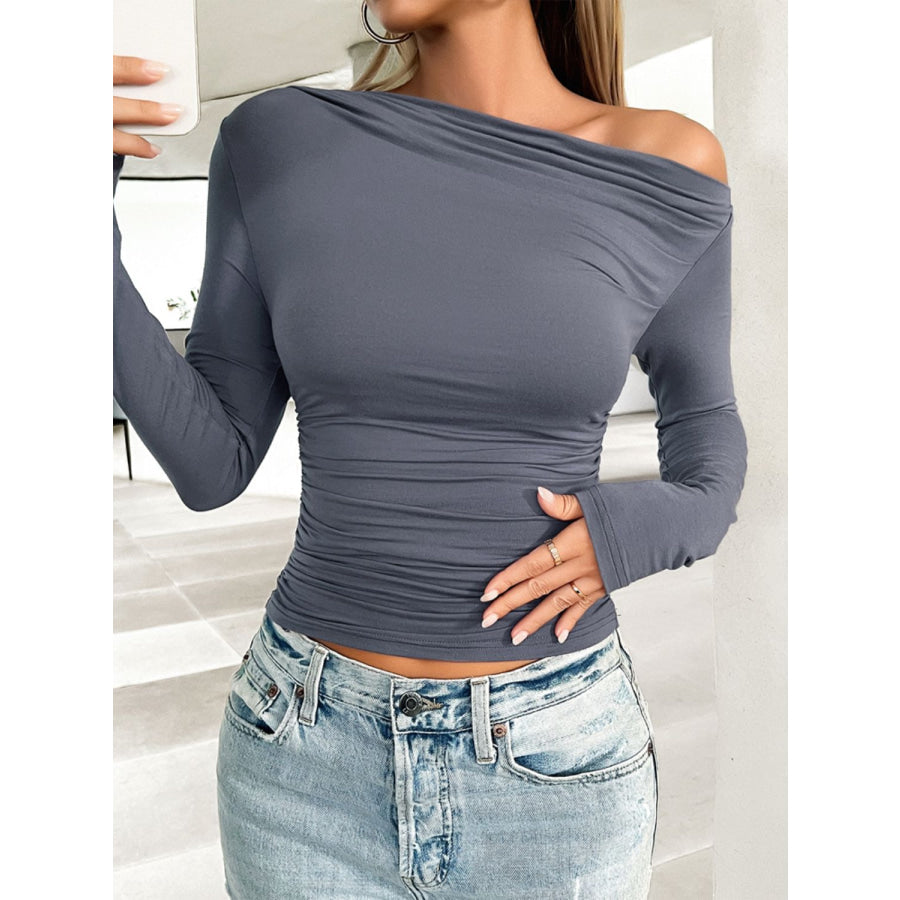 Ruched One Shoulder Long Sleeve T-Shirt Apparel and Accessories