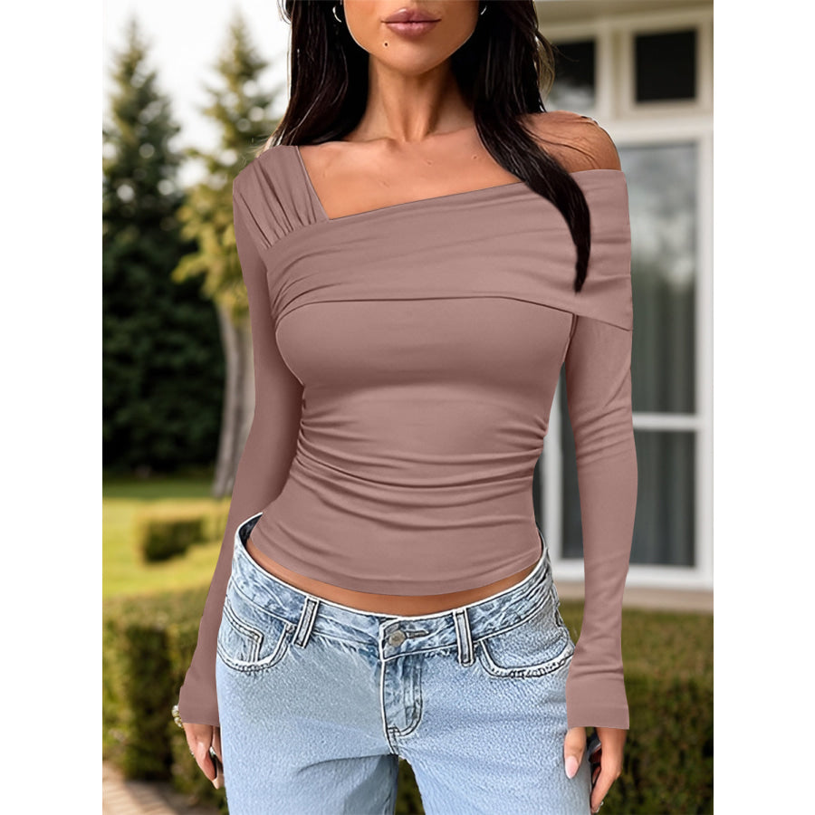 Ruched One Shoulder Long Sleeve T-Shirt Apparel and Accessories