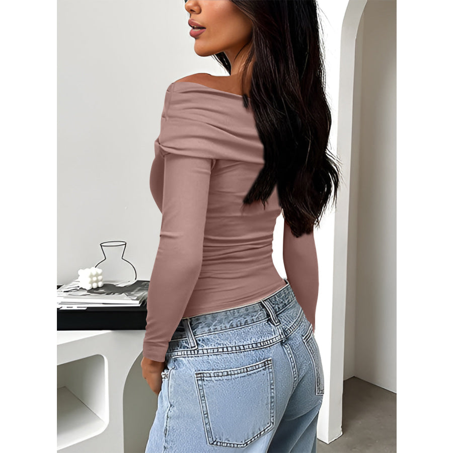 Ruched One Shoulder Long Sleeve T-Shirt Apparel and Accessories