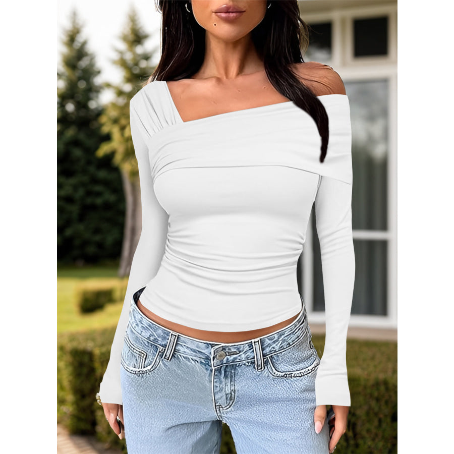 Ruched One Shoulder Long Sleeve T-Shirt Apparel and Accessories