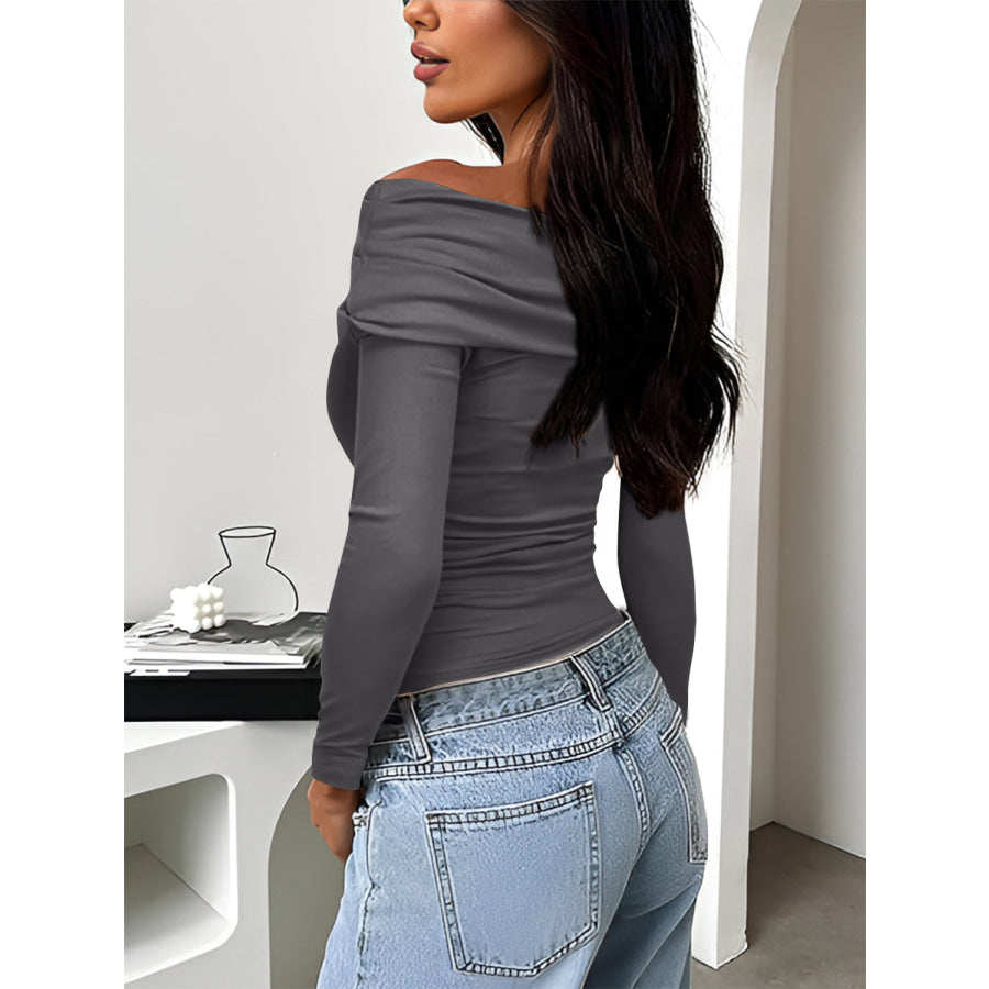 Ruched One Shoulder Long Sleeve T-Shirt Apparel and Accessories