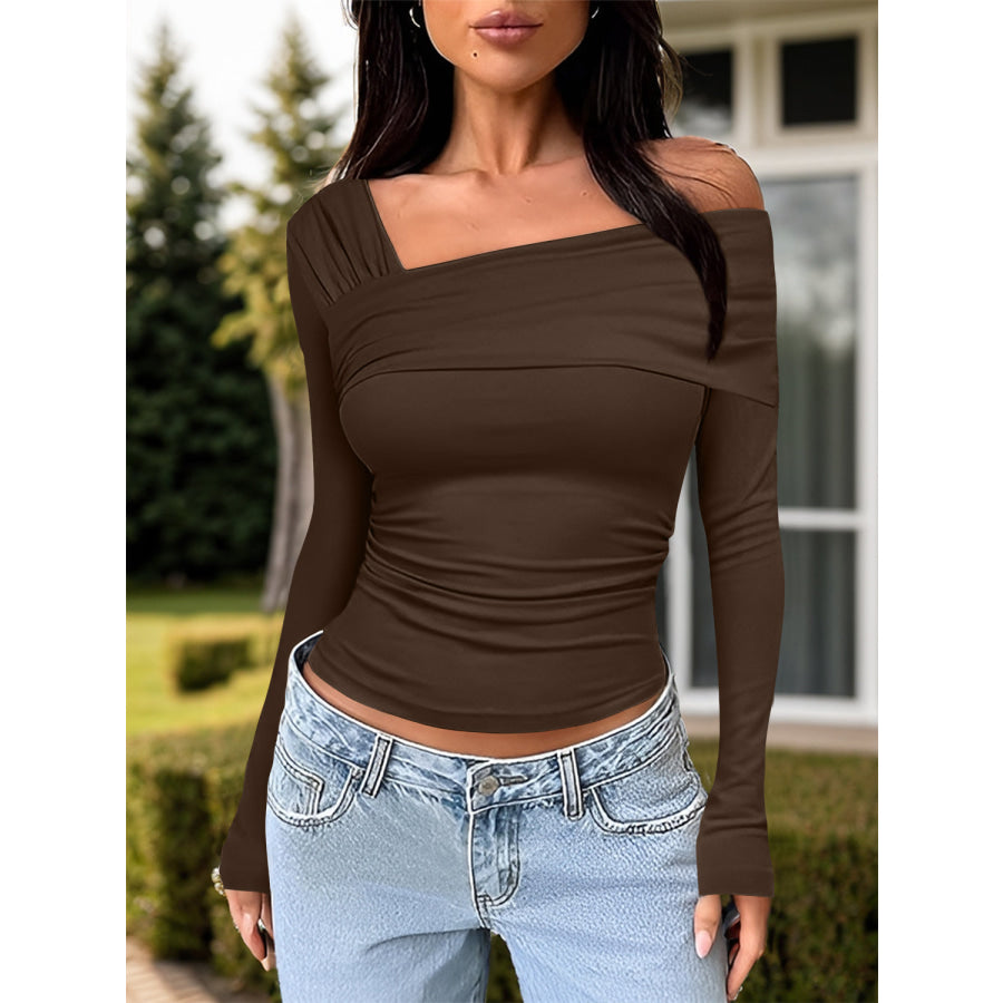 Ruched One Shoulder Long Sleeve T-Shirt Apparel and Accessories
