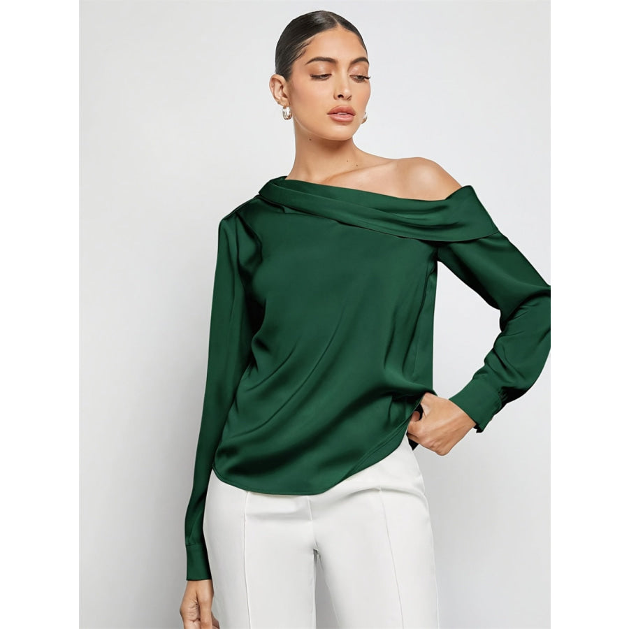 Ruched One Shoulder Long Sleeve Top Apparel and Accessories