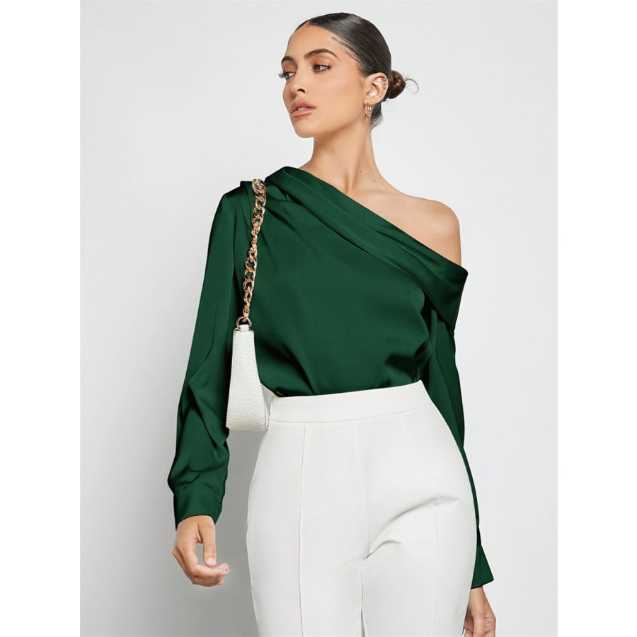 Ruched One Shoulder Long Sleeve Top Apparel and Accessories