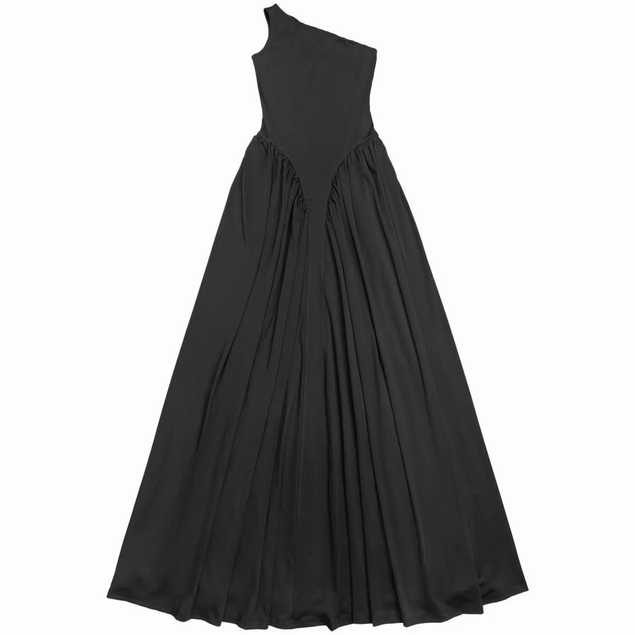 Ruched One-Shoulder Maxi Dress Black / S Apparel and Accessories