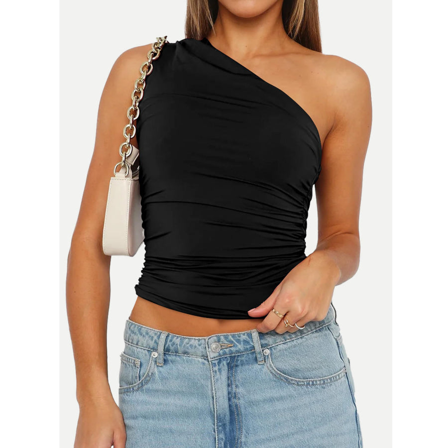 Ruched One Shoulder Tank Black / XS Apparel and Accessories