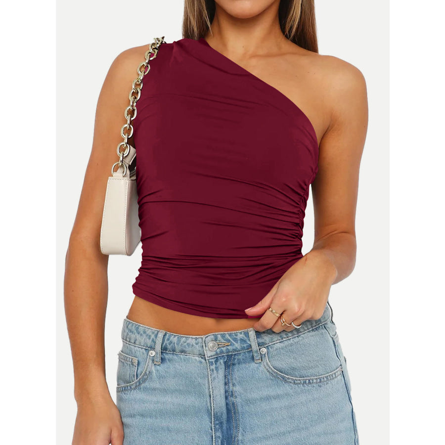 Ruched One Shoulder Tank Burgundy / XS Apparel and Accessories