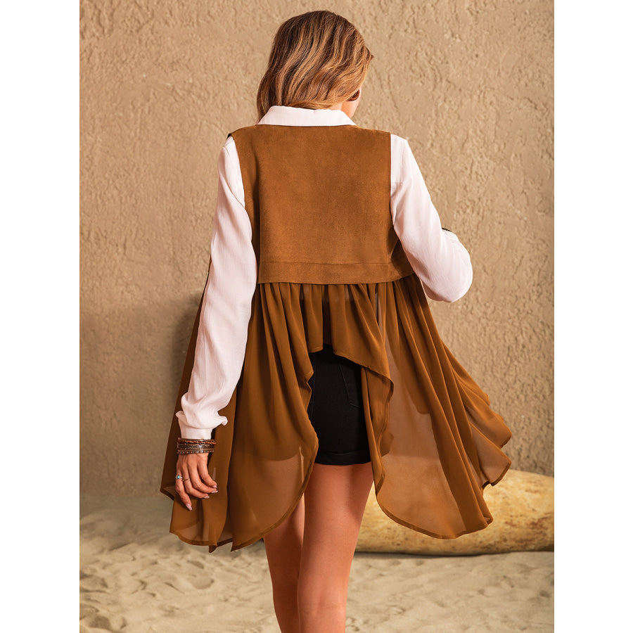 Ruched Open Front Vest Coat Caramel / S Apparel and Accessories