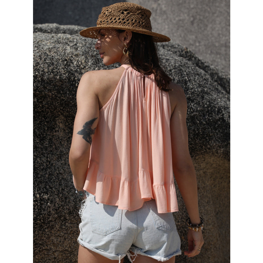 Ruched Peplum Round Neck Tank Apparel and Accessories