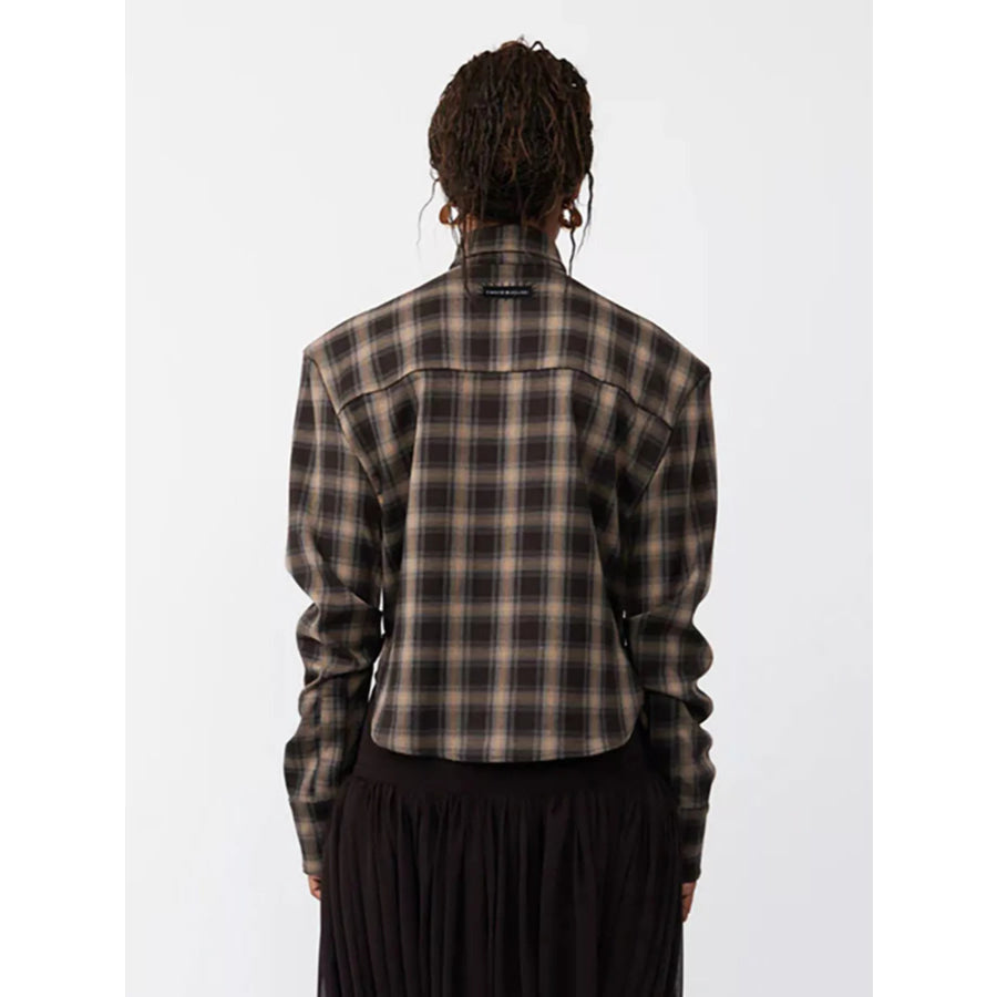 Ruched Plaid Long Sleeve Shirt Apparel and Accessories