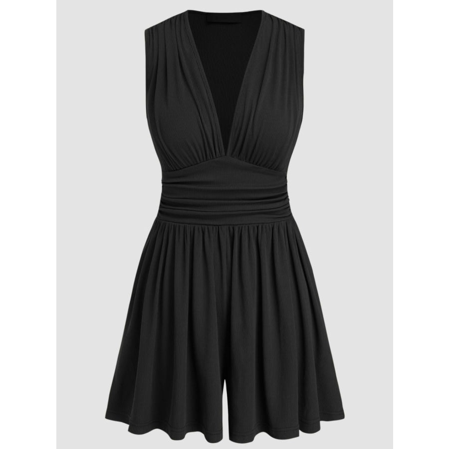 Ruched Plunge Sleeveless Romper Apparel and Accessories