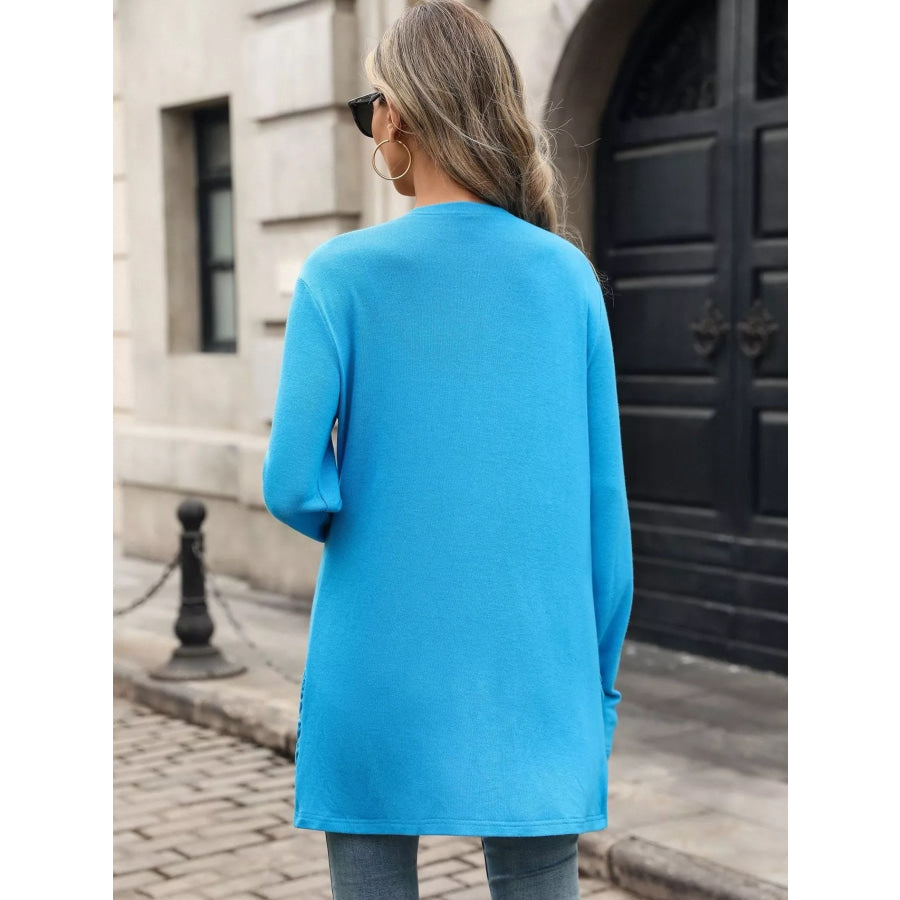 Ruched Pocket Open Front Cardigan Apparel and Accessories