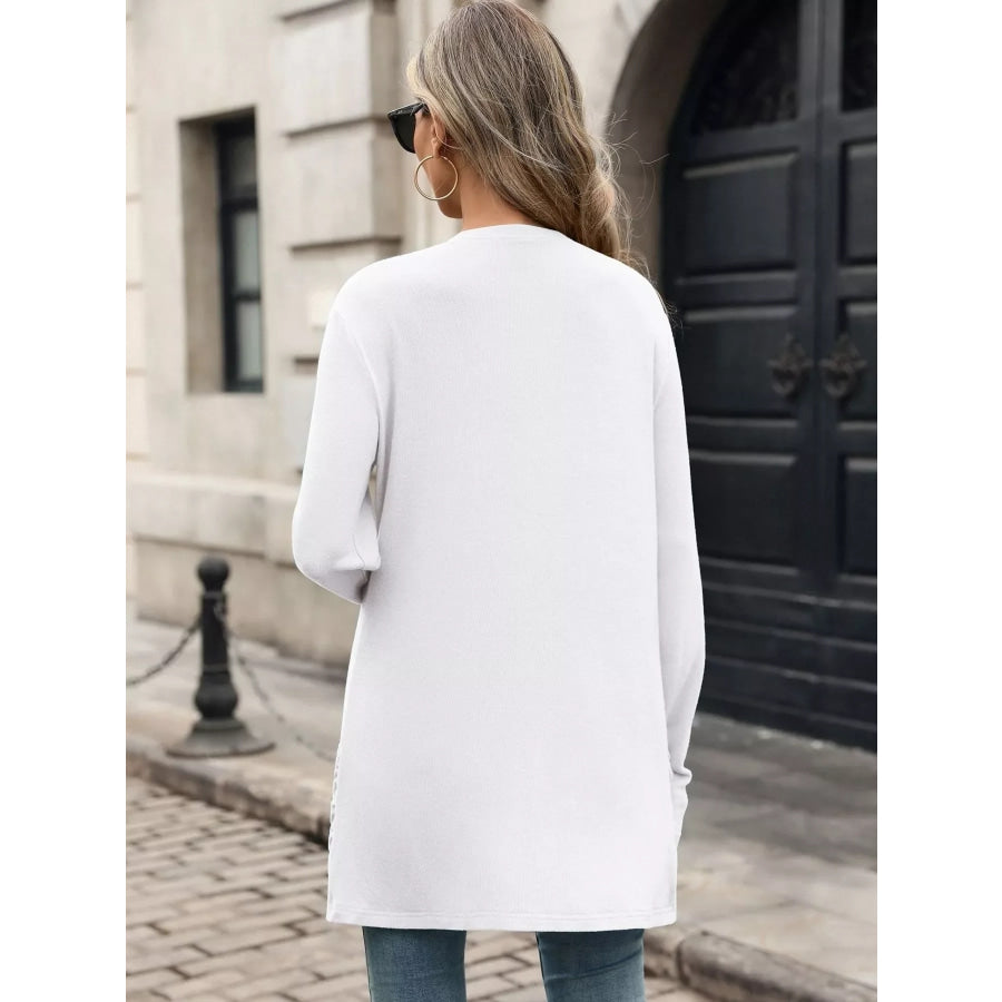 Ruched Pocket Open Front Cardigan Apparel and Accessories