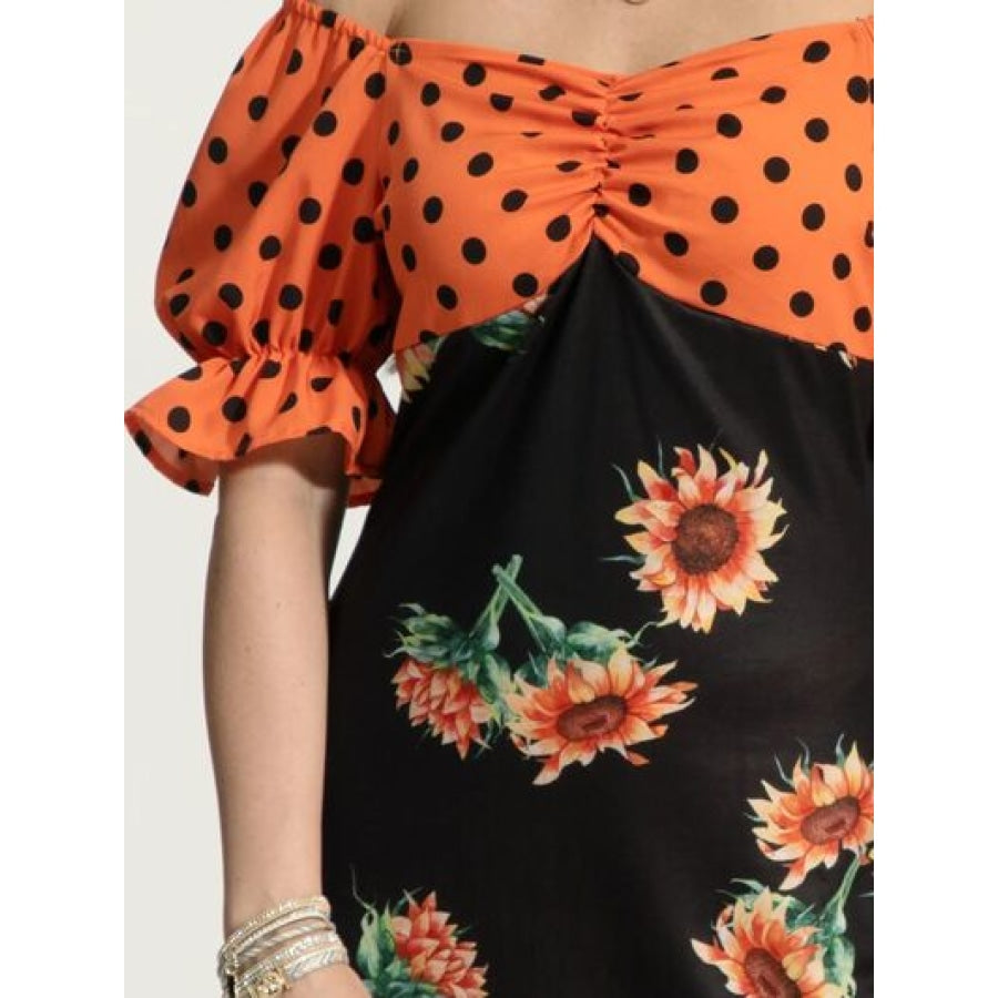 Ruched Polka Dot Flounce Sleeve Dress Apparel and Accessories