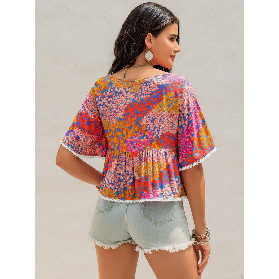 Ruched Printed Half Sleeve Blouse Apparel and Accessories