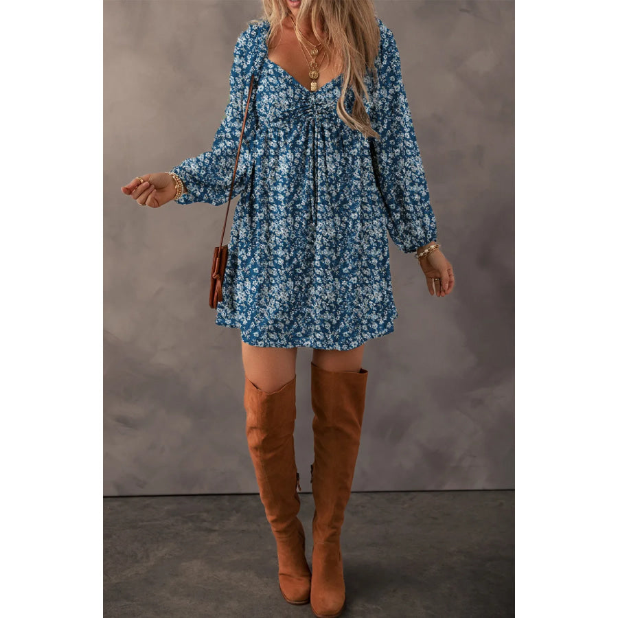 Ruched Printed Long Sleeve Mini Dress Apparel and Accessories