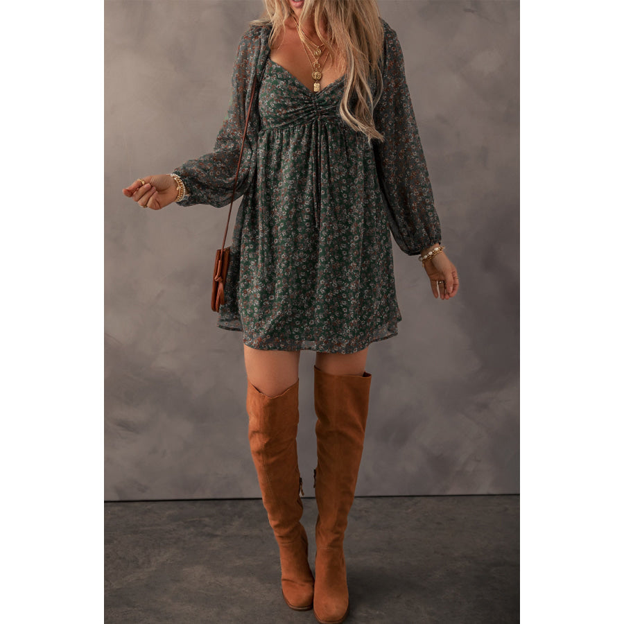 Ruched Printed Long Sleeve Mini Dress Apparel and Accessories