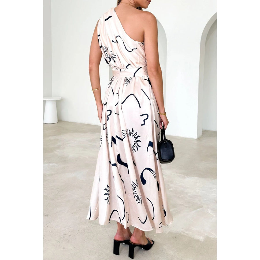 Ruched Printed Single Shoulder Dress Apparel and Accessories