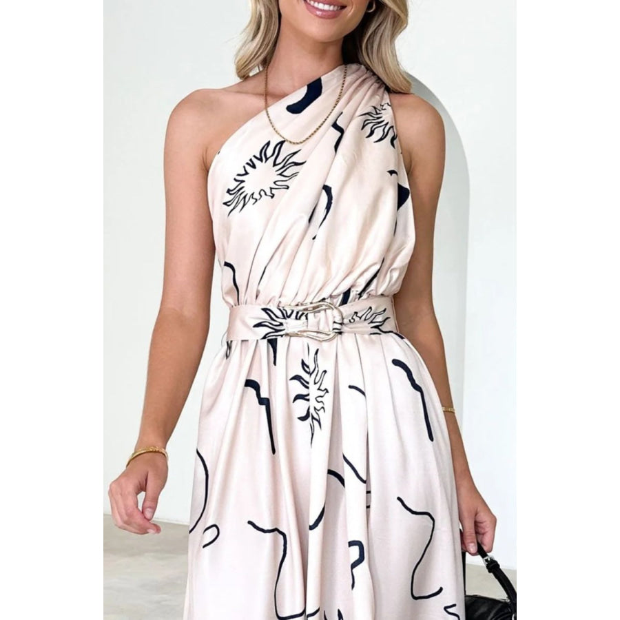 Ruched Printed Single Shoulder Dress Apparel and Accessories