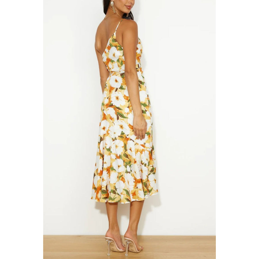 Ruched Printed Single Shoulder Midi Dress Apparel and Accessories