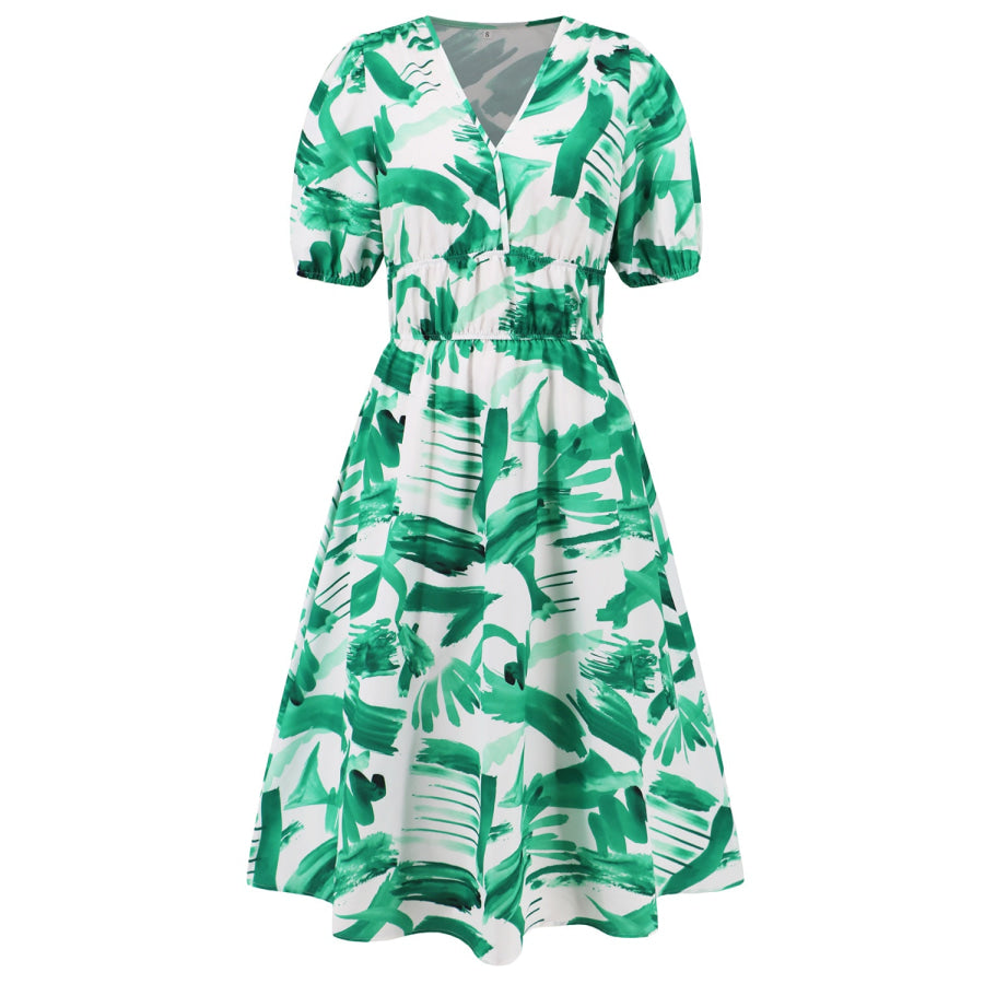 Ruched Printed Surplice Short Sleeve Dress Apparel and Accessories