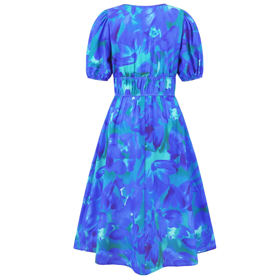 Ruched Printed Surplice Short Sleeve Dress Apparel and Accessories