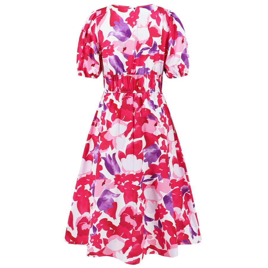 Ruched Printed Surplice Short Sleeve Dress Apparel and Accessories