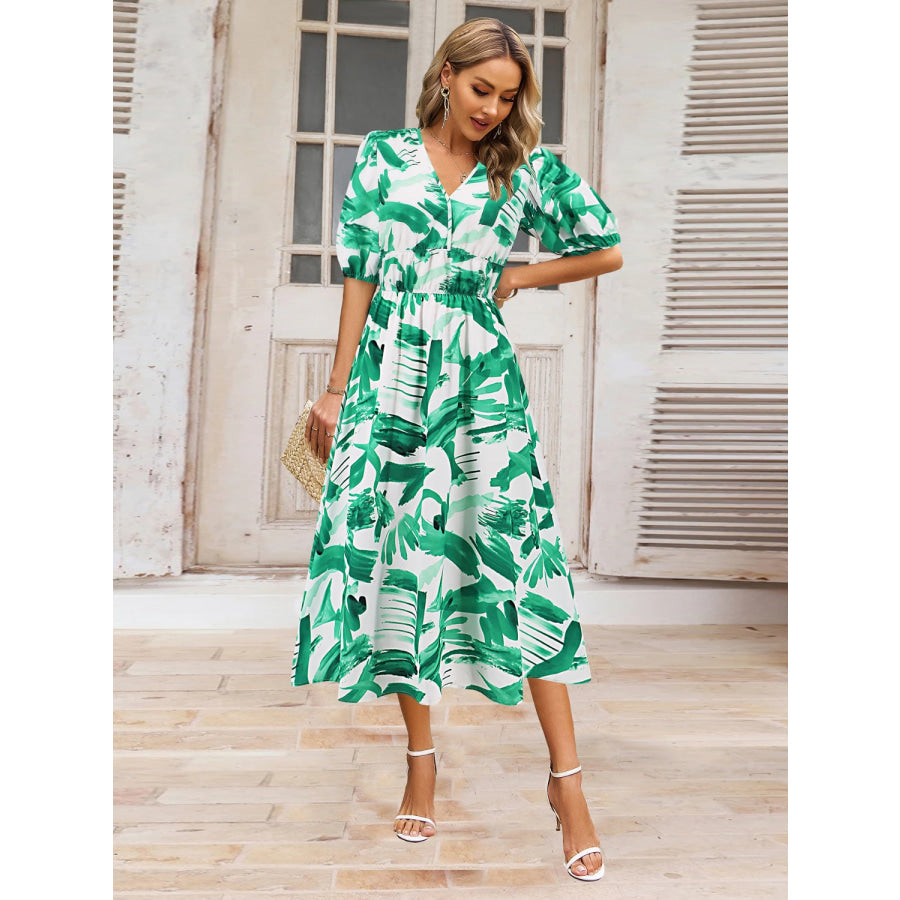 Ruched Printed Surplice Short Sleeve Dress Apparel and Accessories