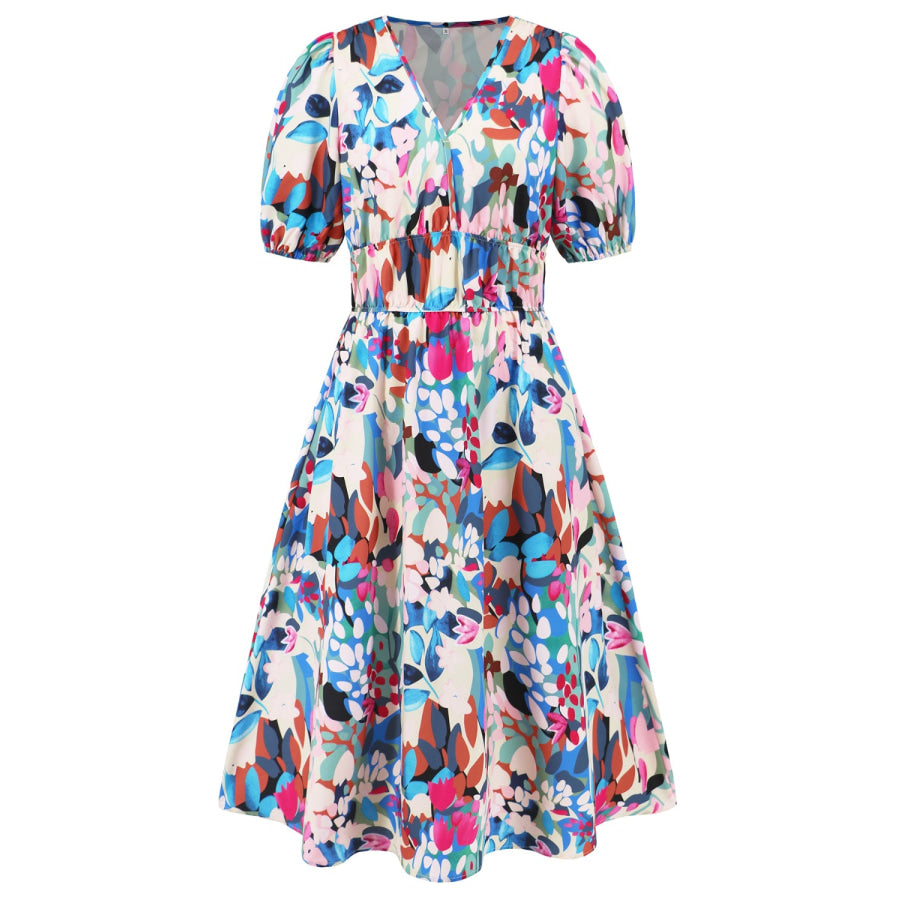 Ruched Printed Surplice Short Sleeve Dress Apparel and Accessories