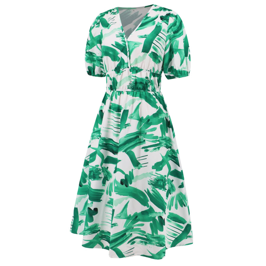 Ruched Printed Surplice Short Sleeve Dress Apparel and Accessories