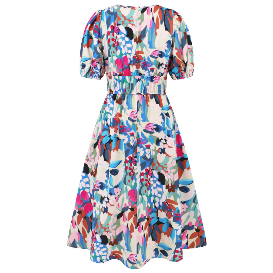 Ruched Printed Surplice Short Sleeve Dress Apparel and Accessories