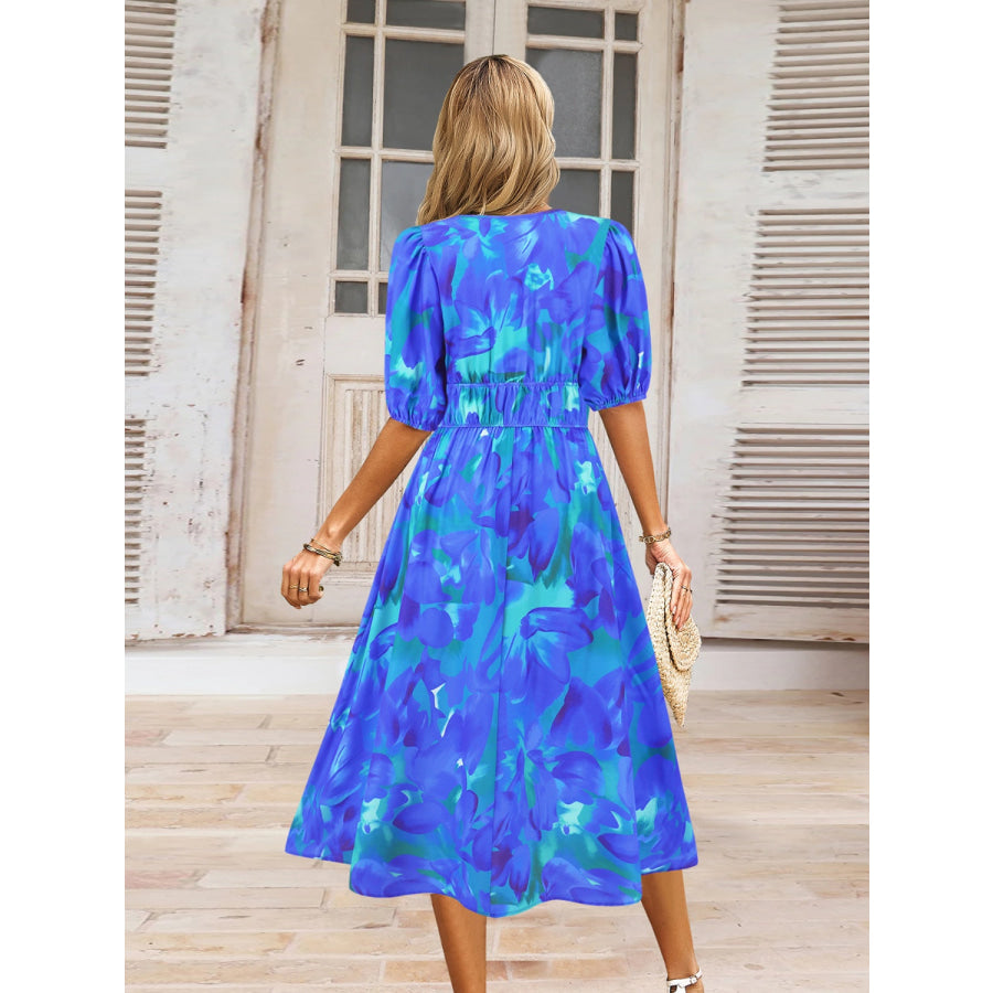 Ruched Printed Surplice Short Sleeve Dress Apparel and Accessories