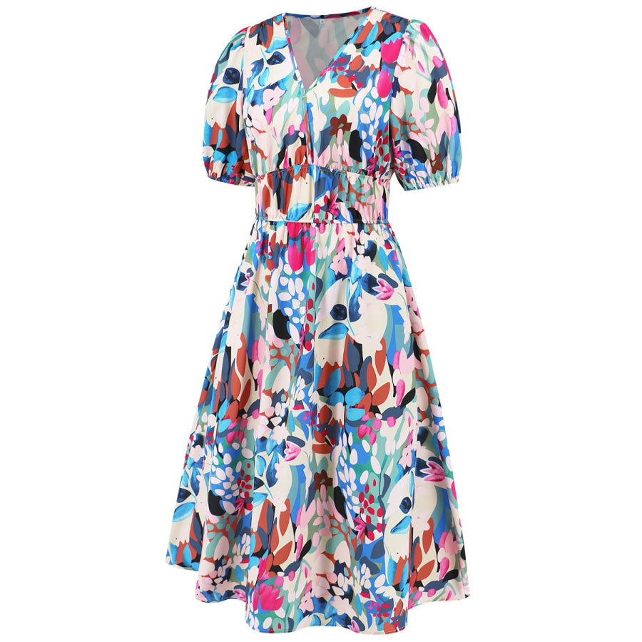 Ruched Printed Surplice Short Sleeve Dress Apparel and Accessories