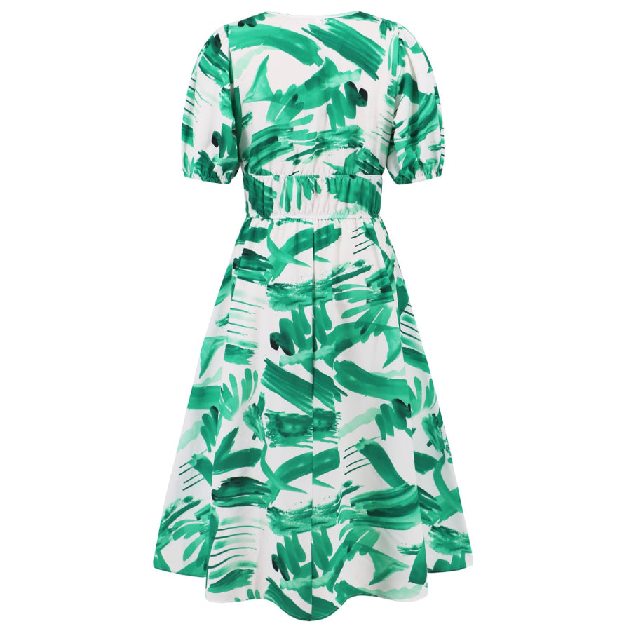 Ruched Printed Surplice Short Sleeve Dress Apparel and Accessories