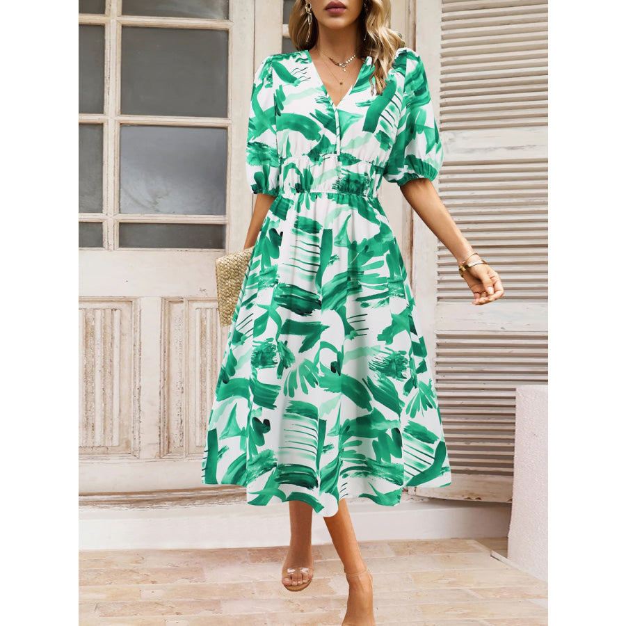 Ruched Printed Surplice Short Sleeve Dress Apparel and Accessories