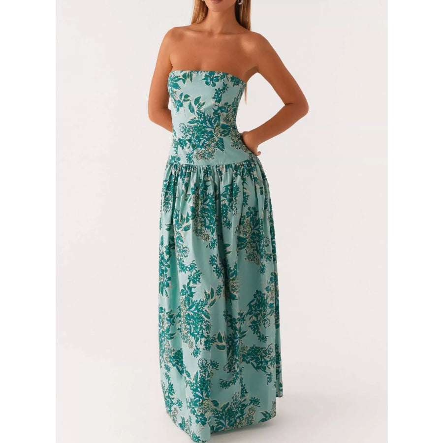 Ruched Printed Tube Maxi Dress Apparel and Accessories